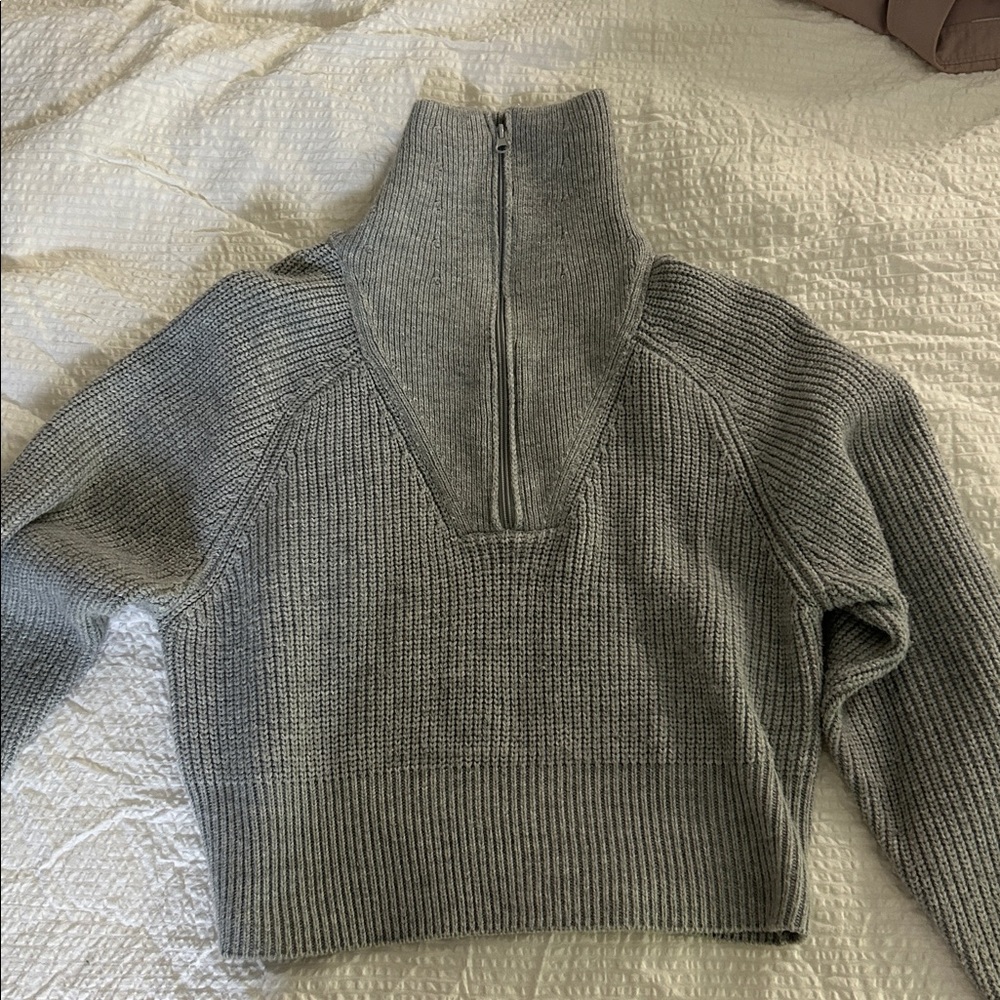 WAYF Gray Ribbed Knit Cropped Sweater - Picture 6 of 6